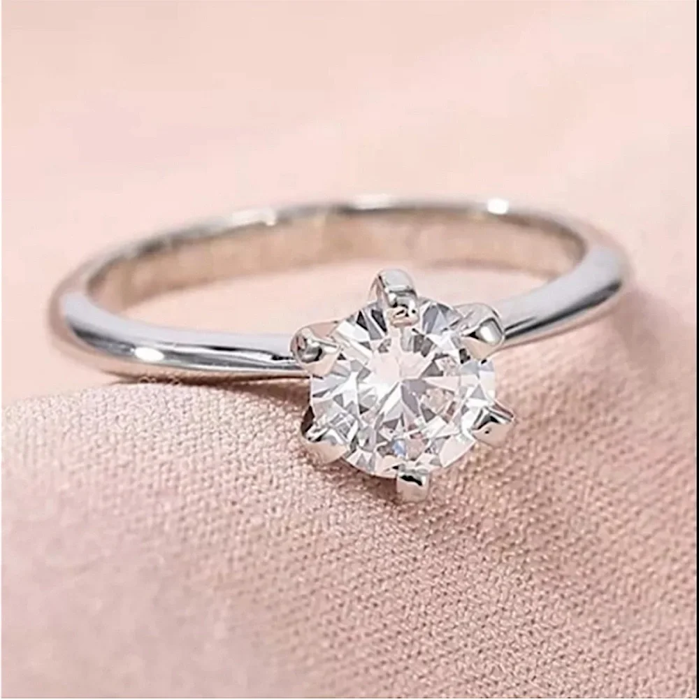 1ct Solitaire Platinum‎ Simulated Diamond Engagement Wedding Ring, Size 6 NEW